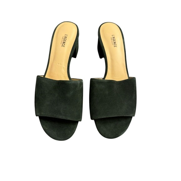 L'agence Green Suede Open Toe Block Heel Slip On Size 37 US‎ 6 - Picture 1 of 10